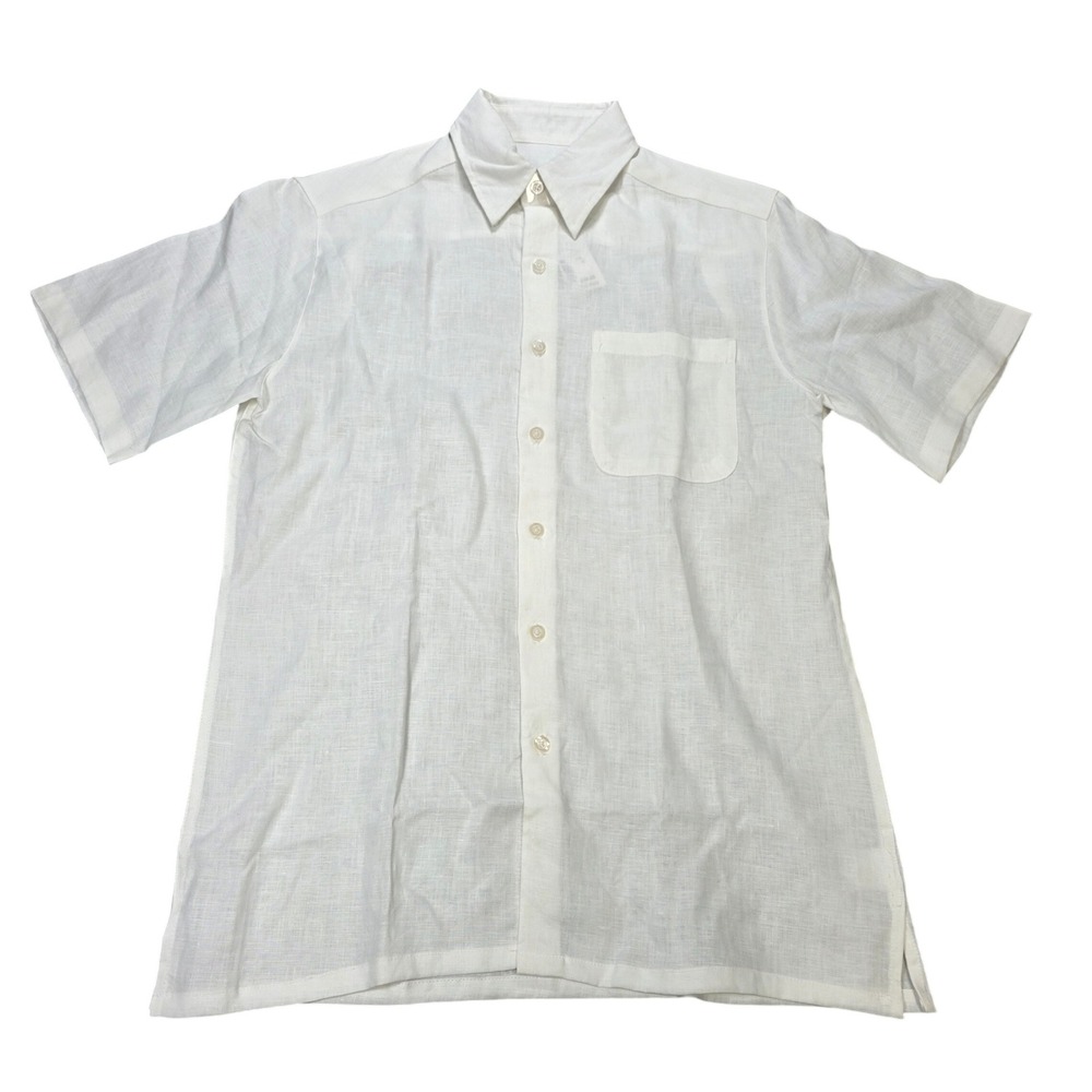 Pronto Uomo 100% Linen Button Down Shirt Men's Size M White Short Sleeve NWT